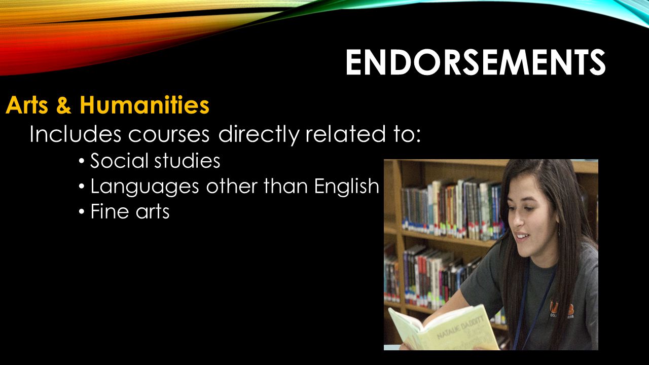 Endorsements Arts & Humanities Includes courses directly related to: