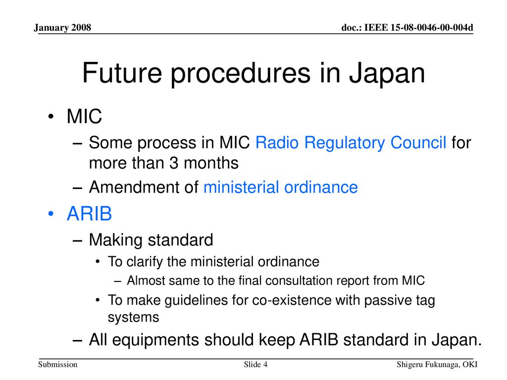 Future procedures in Japan