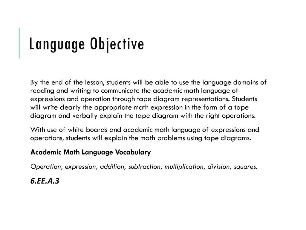 Language Objective 6.EE.A.3