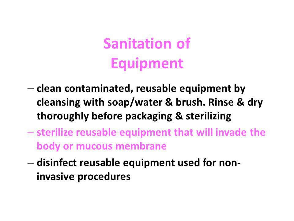 Sanitation of Equipment