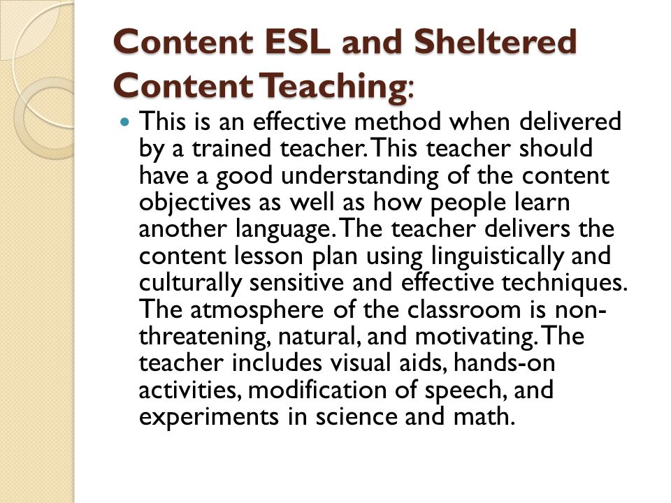 Content ESL and Sheltered Content Teaching: