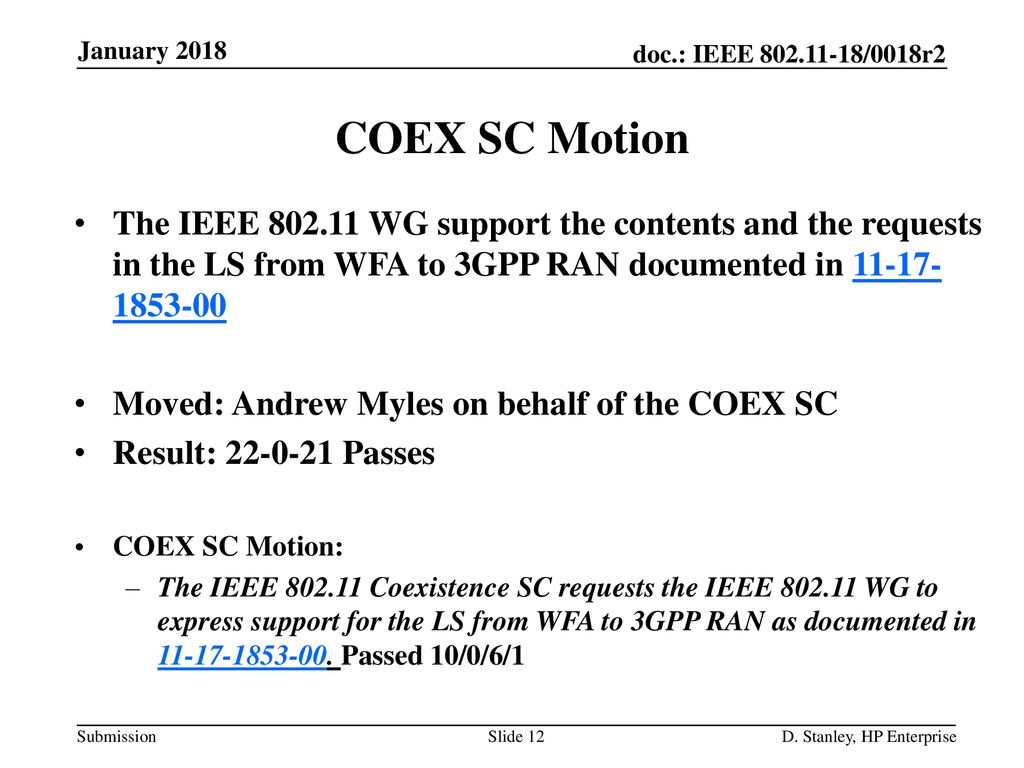 January 2018 doc.: IEEE /0018r2. January COEX SC Motion.