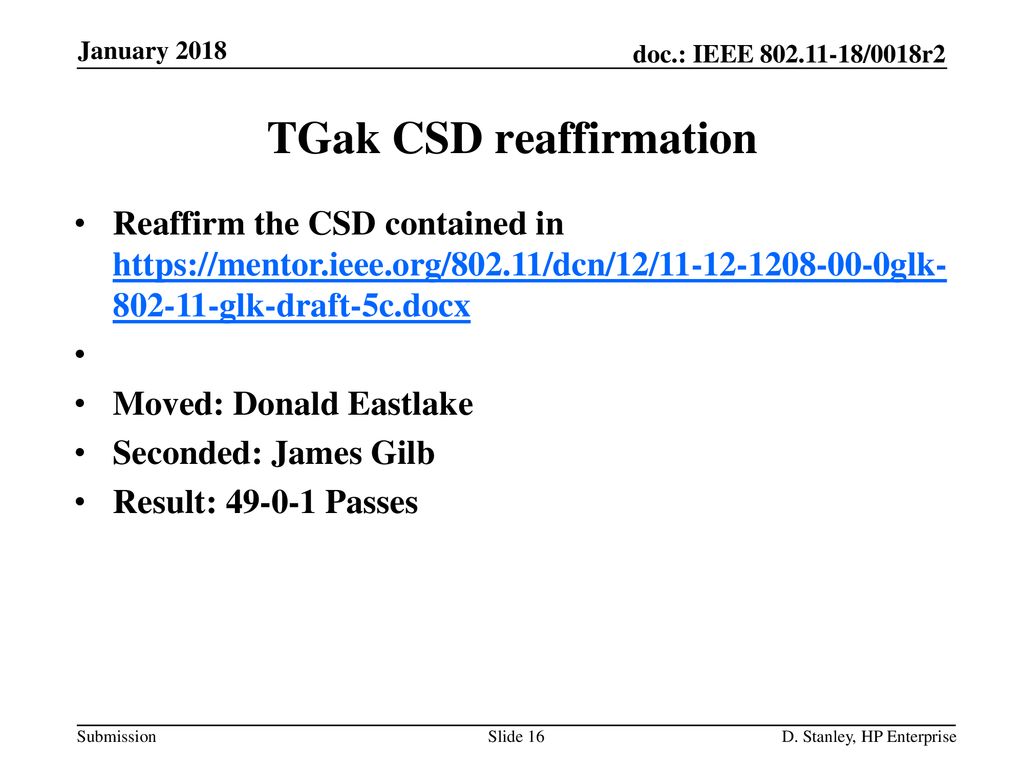 TGak CSD reaffirmation