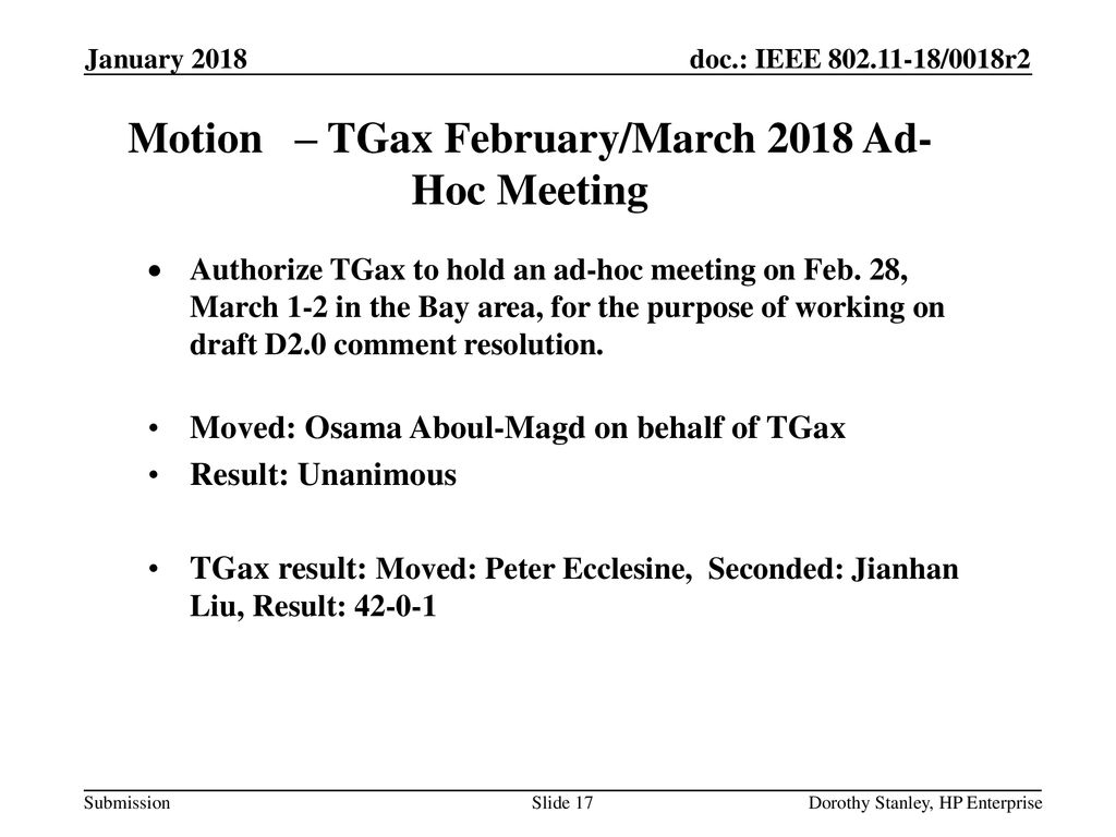 Motion – TGax February/March 2018 Ad-Hoc Meeting