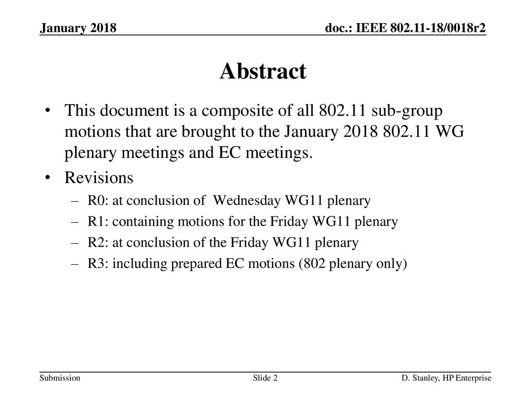January 2018 doc.: IEEE /0018r2. January Abstract.