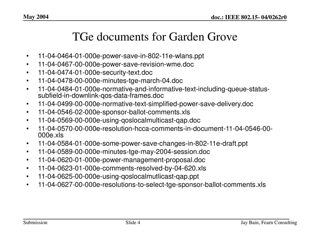 TGe documents for Garden Grove