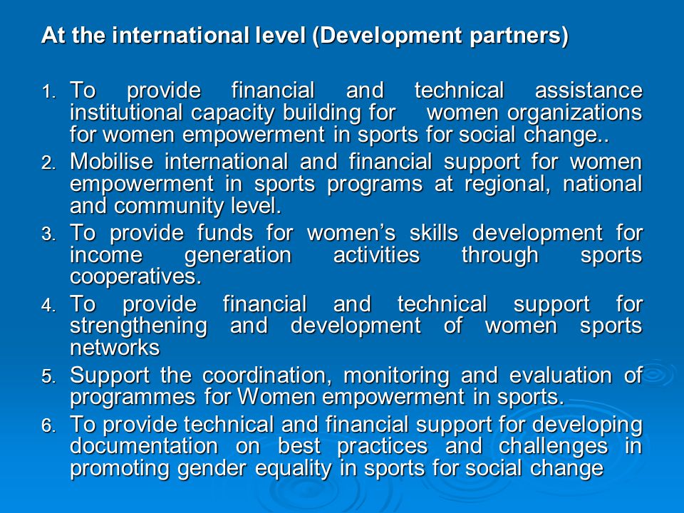 At the international level (Development partners)