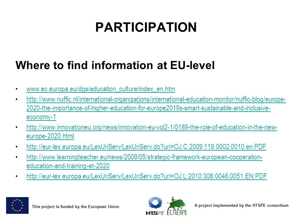 PARTICIPATION Where to find information at EU-level