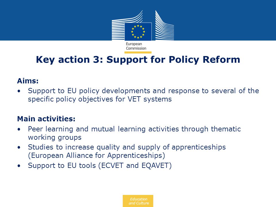 Key action 3: Support for Policy Reform