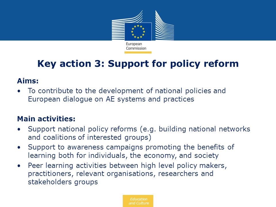 Key action 3: Support for policy reform