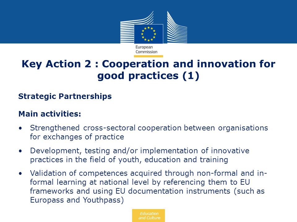 Key Action 2 : Cooperation and innovation for good practices (1)