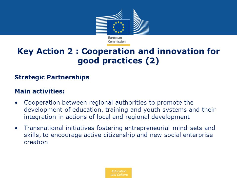 Key Action 2 : Cooperation and innovation for good practices (2)
