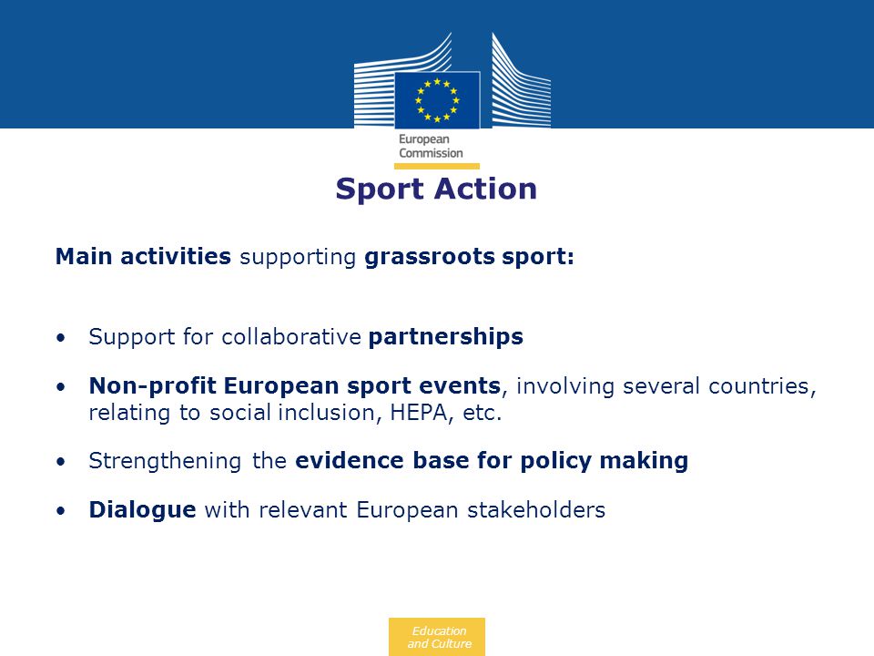 Sport Action Main activities supporting grassroots sport: