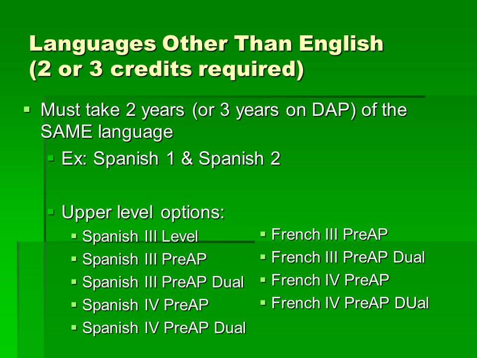 Languages Other Than English (2 or 3 credits required)