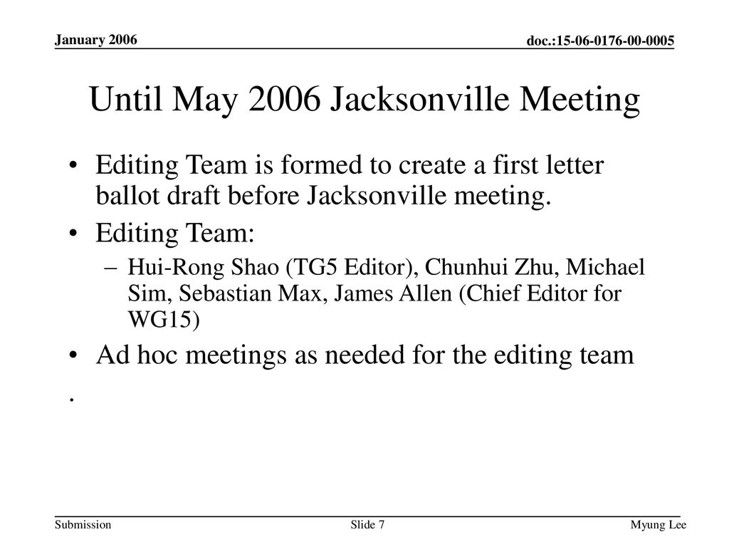 Until May 2006 Jacksonville Meeting