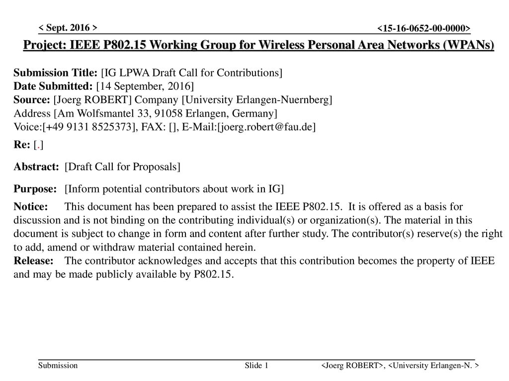< Sept > Project: IEEE P Working Group for Wireless Personal Area Networks (WPANs)
