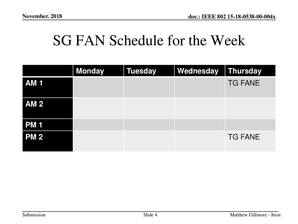 SG FAN Schedule for the Week