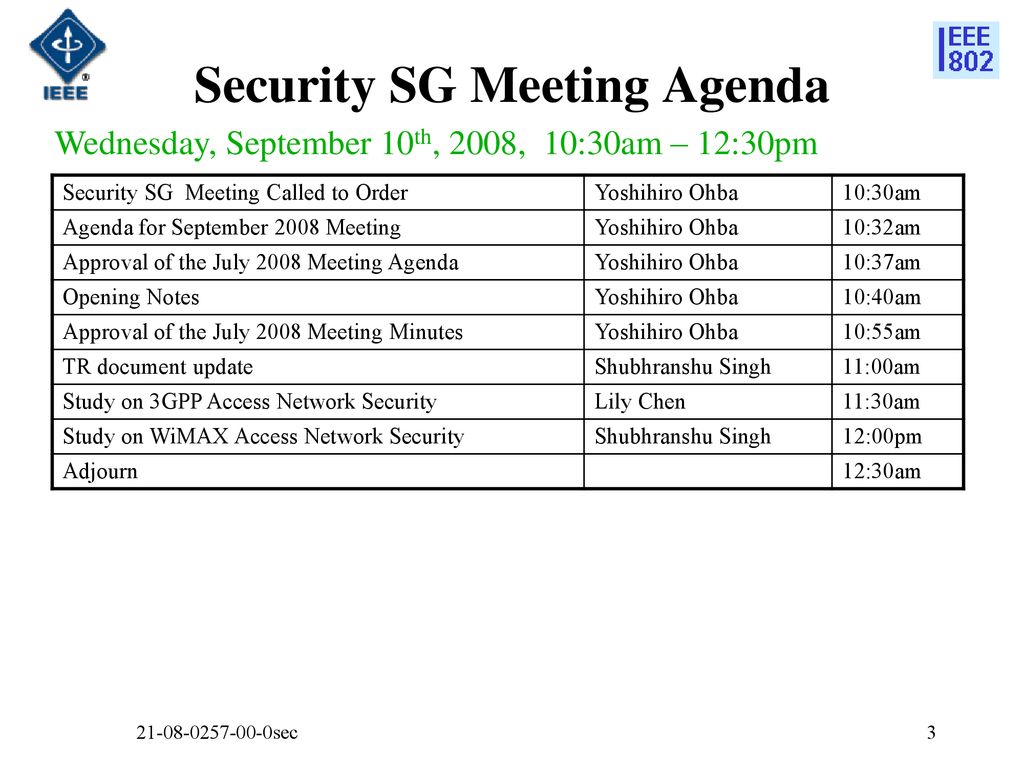 Security SG Meeting Agenda