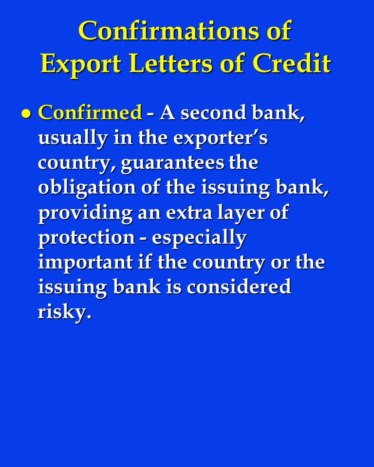 Confirmations of Export Letters of Credit