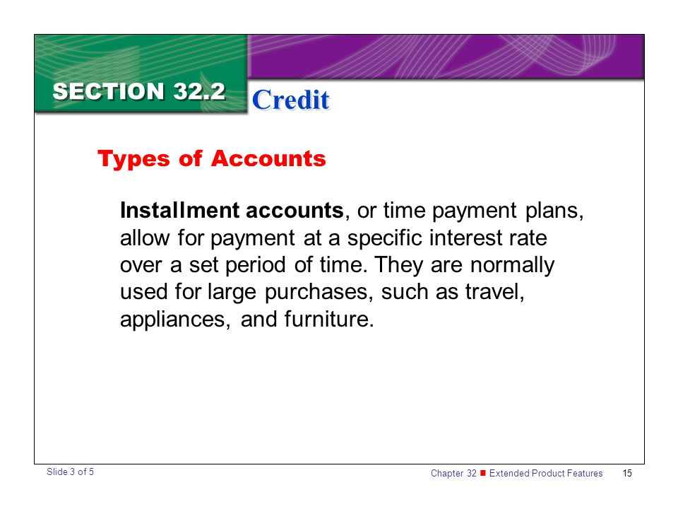 Credit SECTION 32.2 Types of Accounts