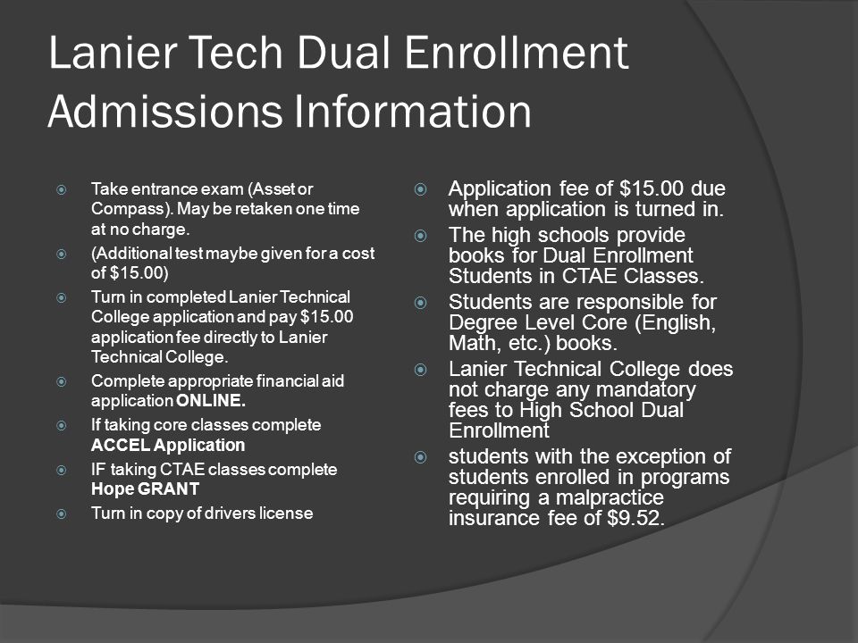 Lanier Tech Dual Enrollment Admissions Information