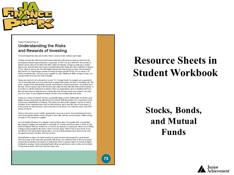 Resource Sheets in Student Workbook Stocks, Bonds, and Mutual Funds