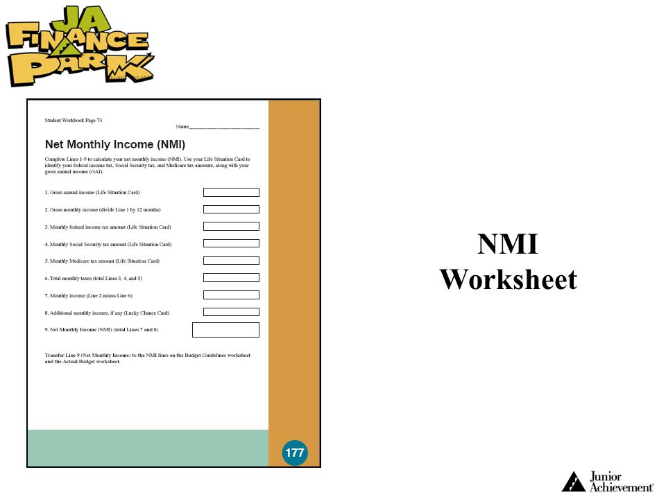 NMI Worksheet Early in this Unit 4 project, groups will need to complete an NMI worksheet using the information found on their Life Situation Card.