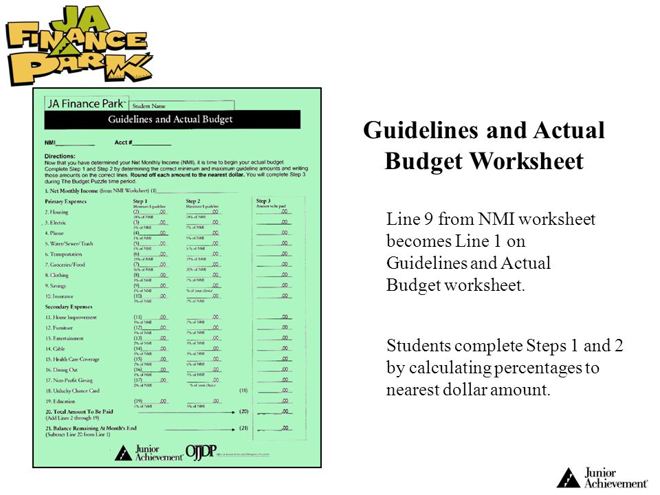 Guidelines and Actual Budget Worksheet