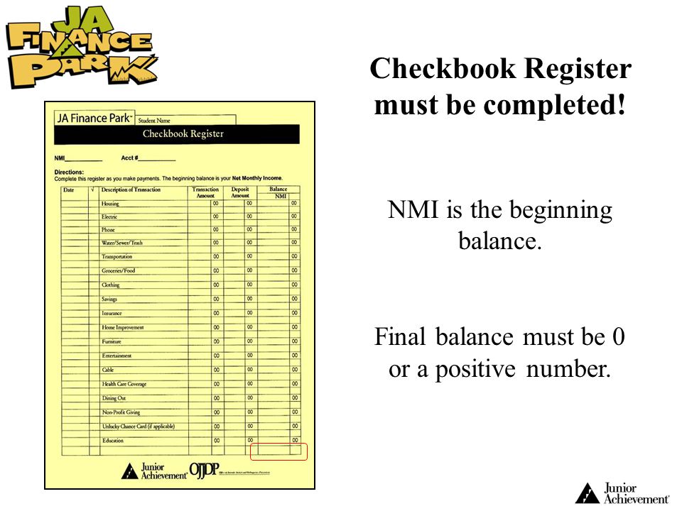Checkbook Register must be completed!