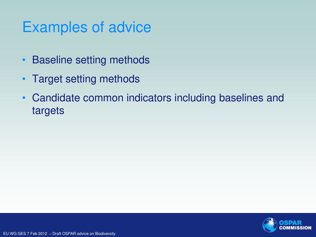 Examples of advice Baseline setting methods Target setting methods