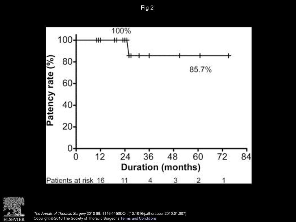 Fig 2 Kaplan-Meier curve demonstrating 2-year and 5-year percutaneous transluminal angioplasty patency rates for left subclavian artery stenosis.
