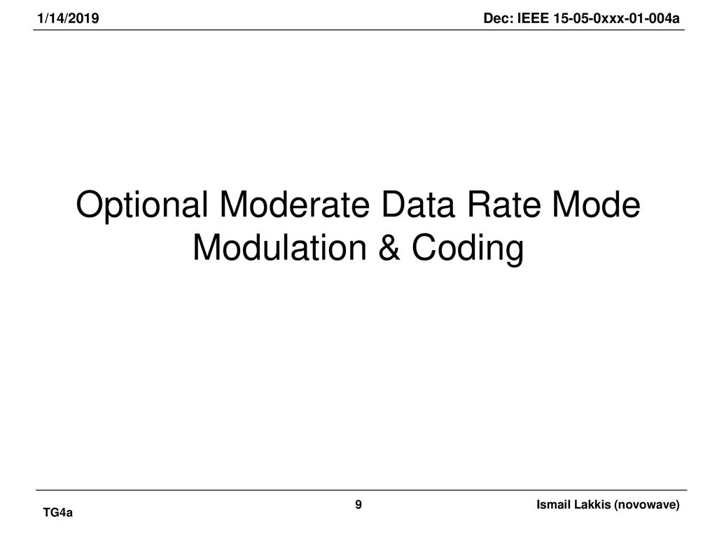 Optional Moderate Data Rate Mode Modulation & Coding