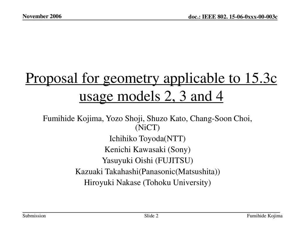 Proposal for geometry applicable to 15.3c usage models 2, 3 and 4