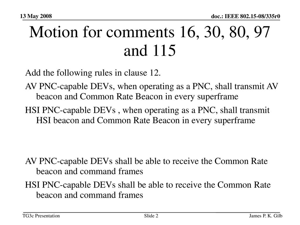 Motion for comments 16, 30, 80, 97 and 115