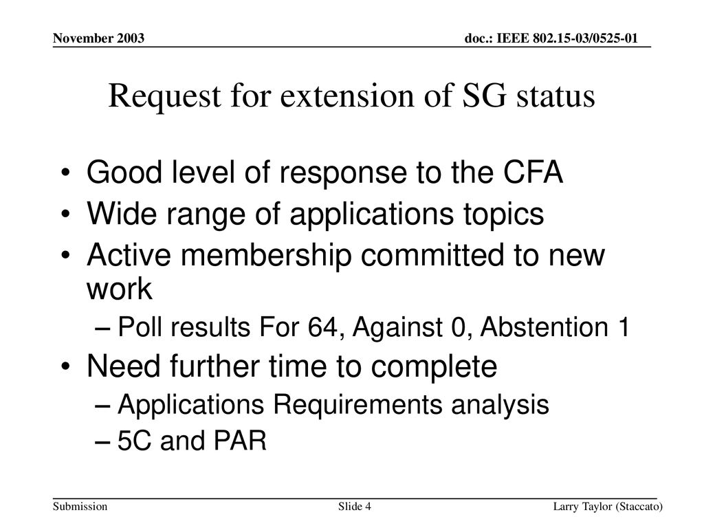Request for extension of SG status