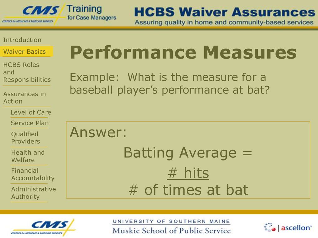 Performance Measures Answer: Batting Average =