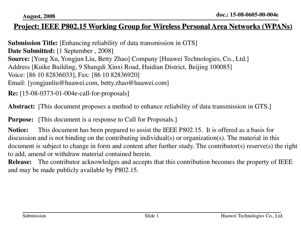 August, 2008 Project: IEEE P Working Group for Wireless Personal Area Networks (WPANs)