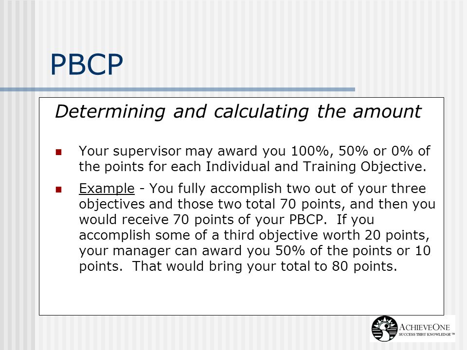 PBCP Determining and calculating the amount