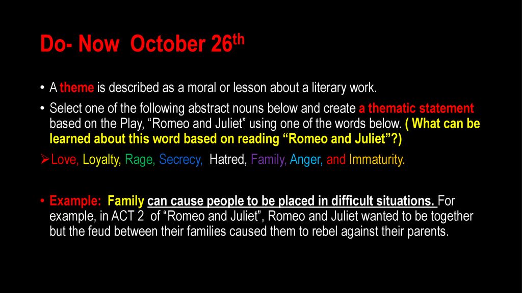Do Now October 26th A Theme Is Described As A Moral Or Lesson