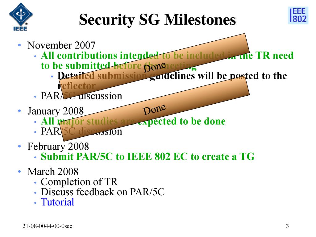 Security SG Milestones