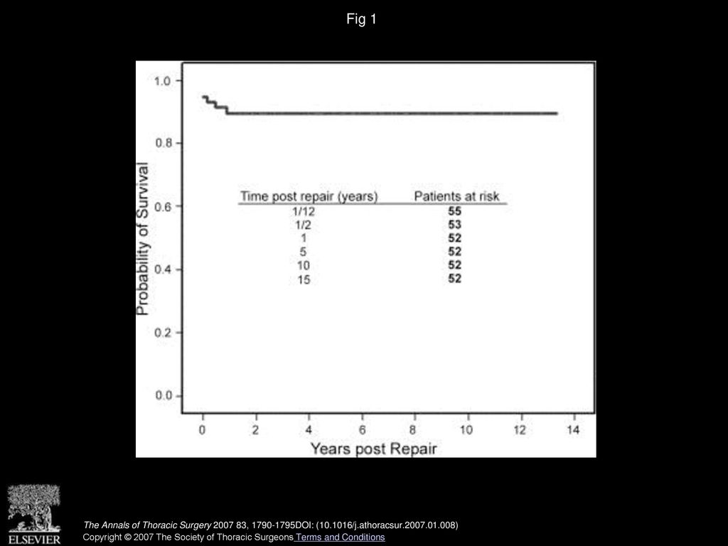 Fig 1 Probability of survival after surgery using Kaplan-Meier survival analysis.