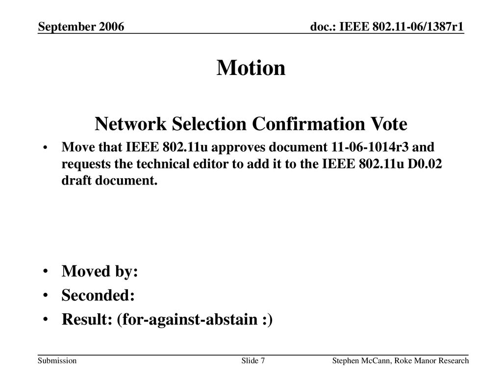 Network Selection Confirmation Vote