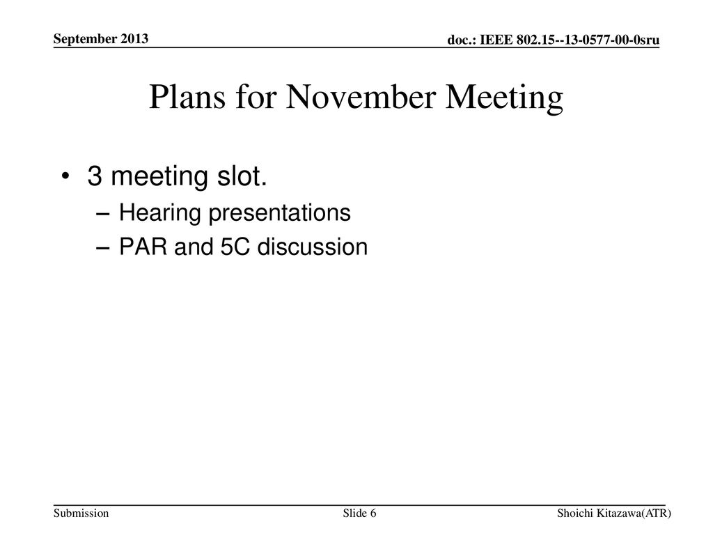 Plans for November Meeting