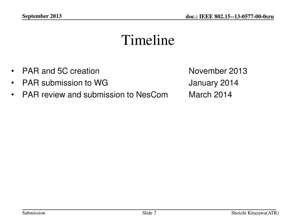Timeline PAR and 5C creation November 2013