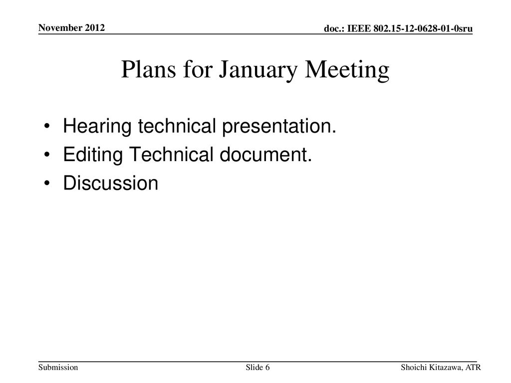 Plans for January Meeting