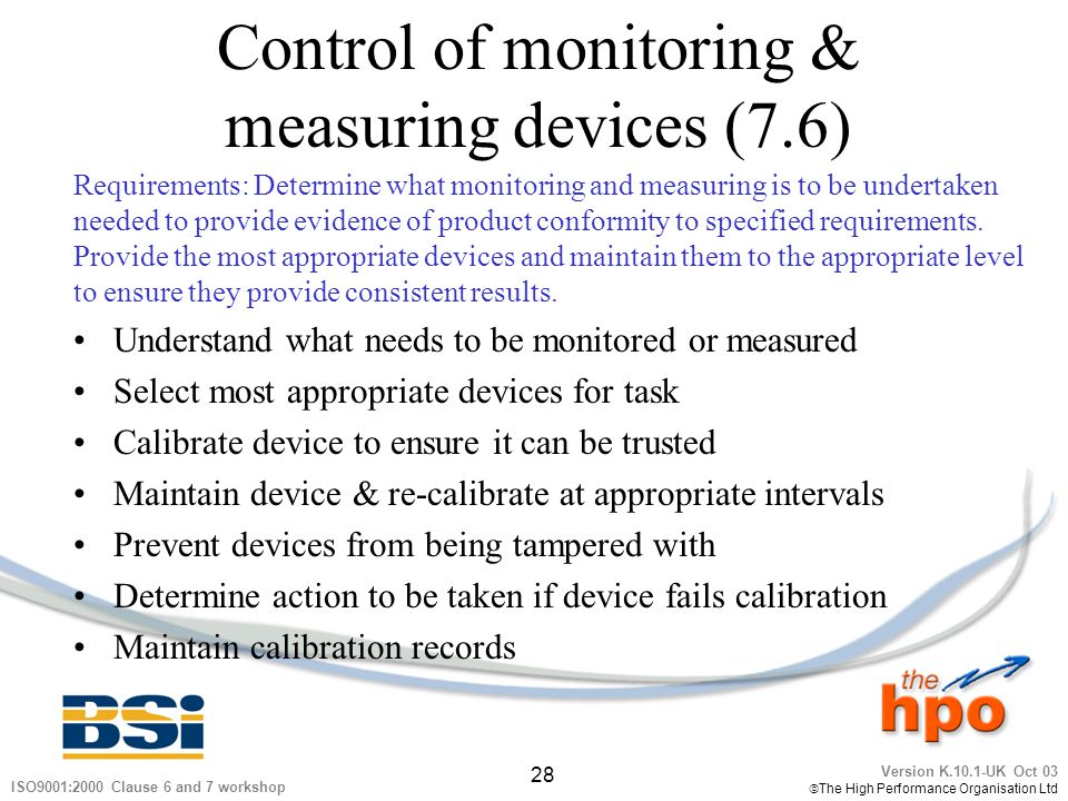 Control of monitoring & measuring devices (7.6)