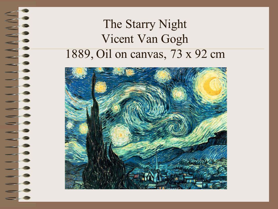 The Starry Night Vicent Van Gogh 1889, Oil on canvas, 73 x 92 cm