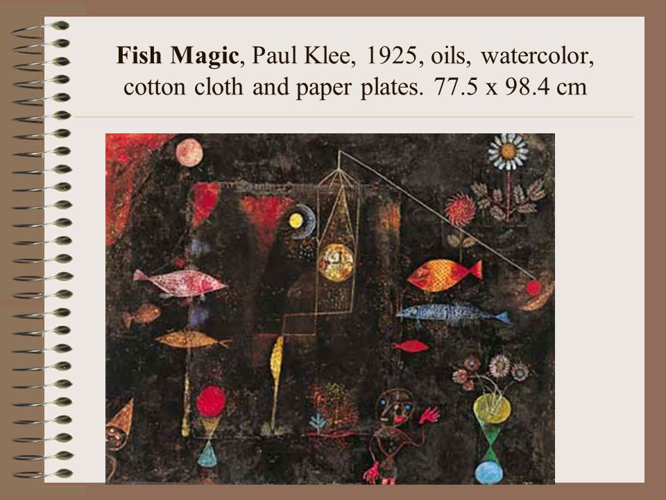 Fish Magic, Paul Klee, 1925, oils, watercolor, cotton cloth and paper plates x 98.4 cm