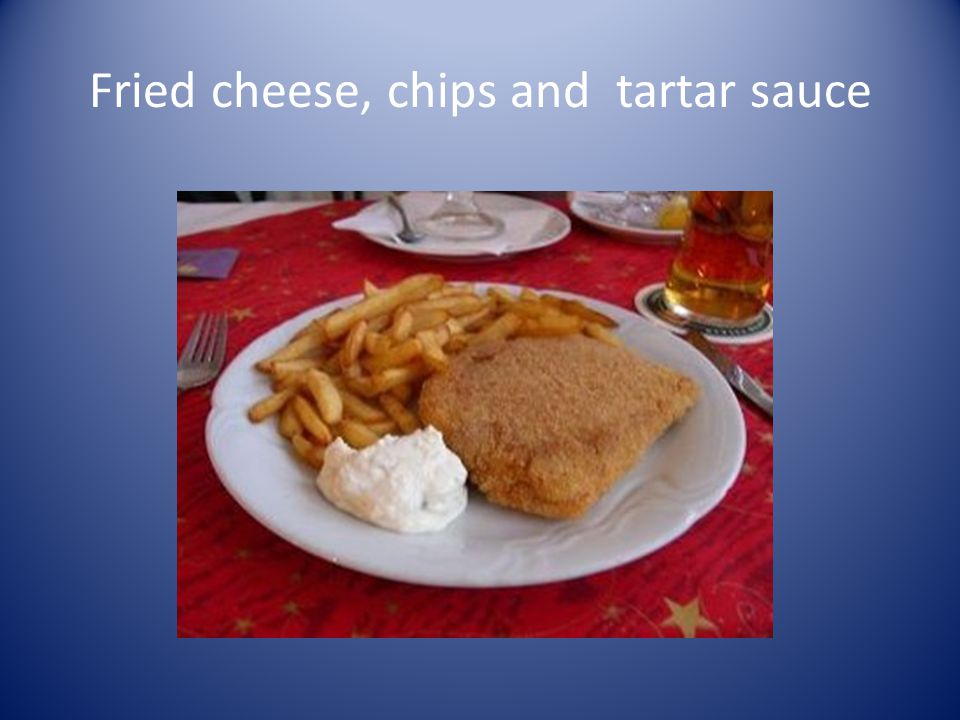 Fried cheese, chips and tartar sauce