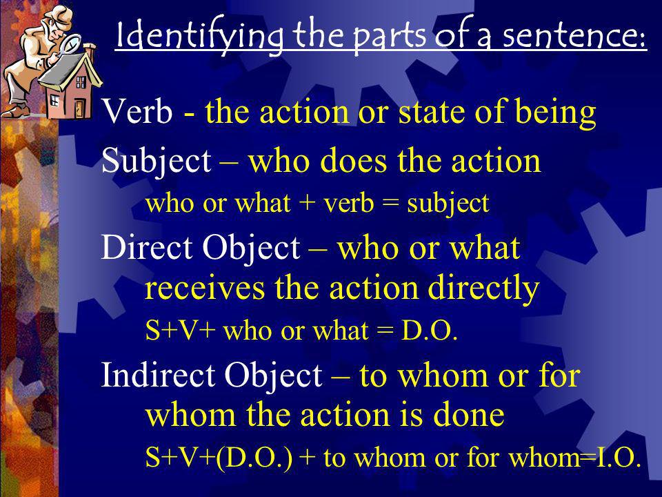 Identifying the parts of a sentence: